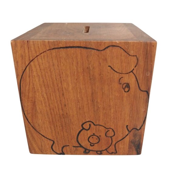 Toystalgia Wood Piggy Bank With Cork Nose Cute Piglet Design Vintage 1976 - Picture 3 of 7